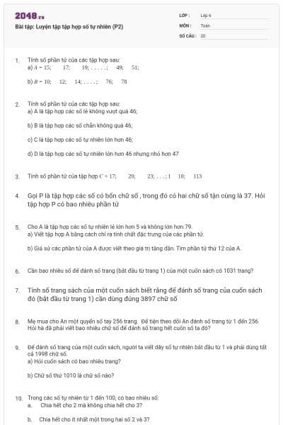 Bài tập: Luyện tập tập hợp số tự nhiên (P2)