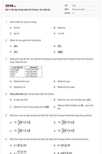 Bài 4: Bài tập thang nhiệt độ Celsius. Đo nhiệt độ