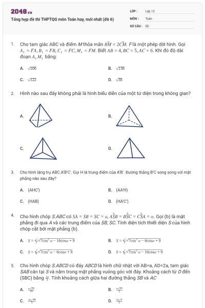 Tổng hợp đề thi THPTQG môn Toán hay, mới nhất (đề 6)