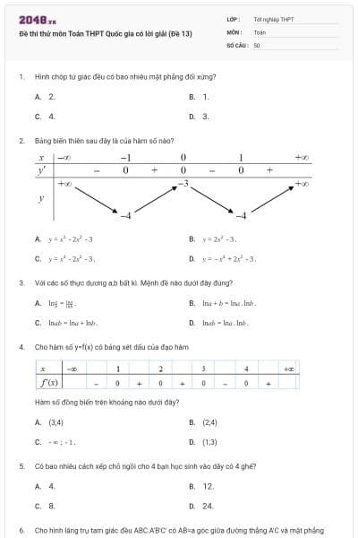 Đề thi thử môn Toán THPT Quốc gia có lời giải (Đề 13)