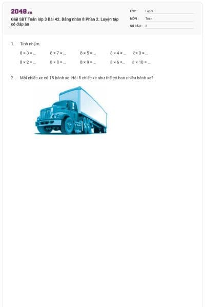 Giải SBT Toán lớp 3 Bài 42. Bảng nhân 8 Phần 2. Luyện tập có đáp án