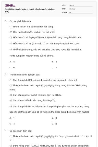900 bài ôn tập rèn luyện lý thuyết tổng hợp môn hóa học (P6)