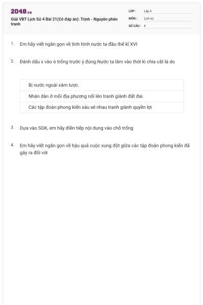 Giải VBT Lịch Sử 4 Bài 21(Có đáp án): Trịnh - Nguyễn phân tranh
