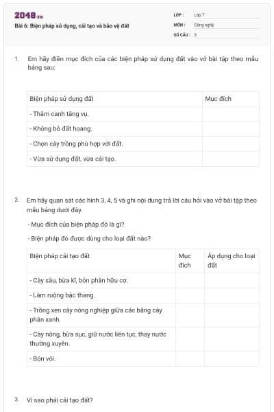 Bài 6: Biện pháp sử dụng, cải tạo và bảo vệ đất