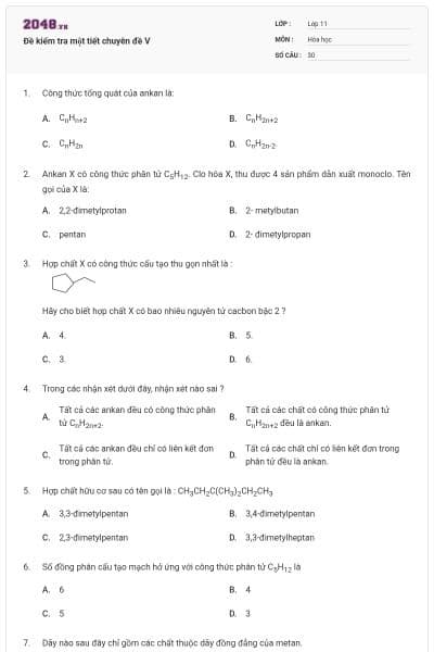 Đề kiểm tra một tiết chuyên đề V
