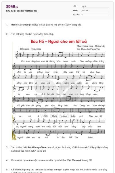 Chủ đề 8: Bác Hồ với thiếu nhi