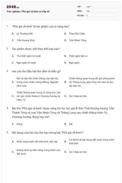Trắc nghiệm: Phò giá về kinh có đáp án
