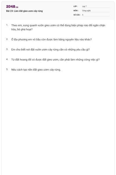 Bài 23: Làm đất gieo ươm cây rừng