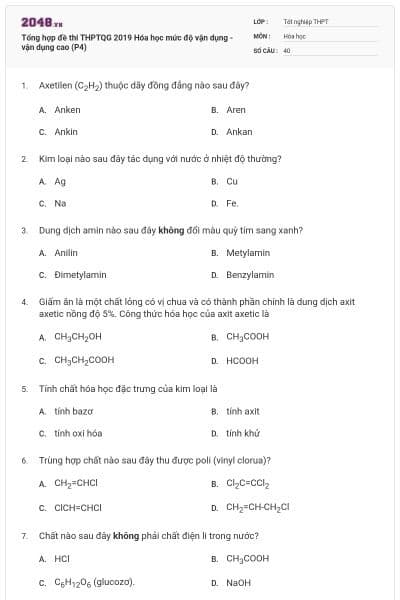 Tổng hợp đề thi THPTQG 2019 Hóa học mức độ vận dụng - vận dụng cao (P4)