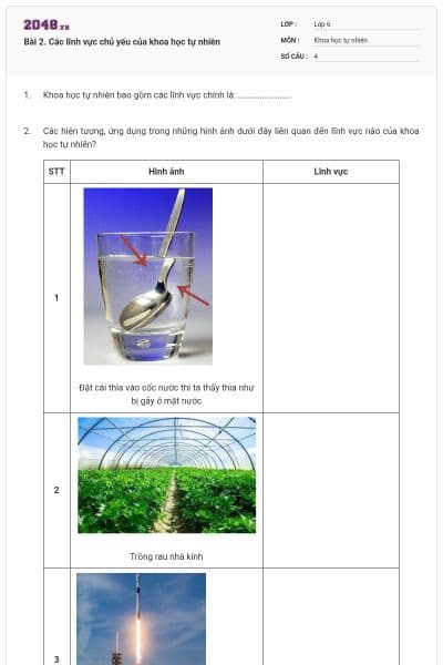Bài 2. Các lĩnh vực chủ yếu của khoa học tự nhiên
