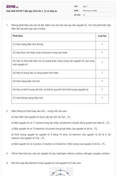 Giải SGK KHTN 7 Bài tập (Chủ đề 1, 2) có đáp án