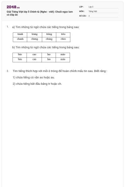 Giải Tiếng Việt lớp 5 Chính tả (Nghe - viết): Chuỗi ngọc lam có đáp án