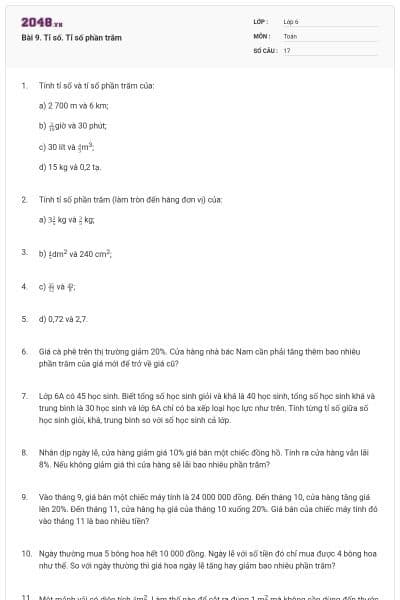 Bài 9. Tỉ số. Tỉ số phần trăm
