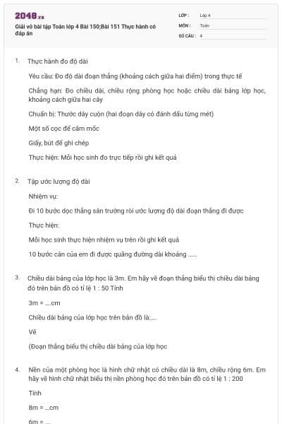Giải vở bài tập Toán lớp 4 Bài 150;Bài 151 Thực hành có đáp án