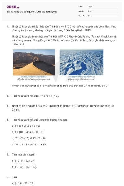 Bài 4: Phép trừ số nguyên. Quy tắc dấu ngoặc