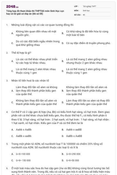 Tổng hợp đề tham khảo thi THPTQG môn Sinh Học cực hay có lời giải có đáp án (Đề số 08)