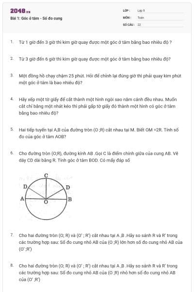 Bài 1: Góc ở tâm - Số đo cung