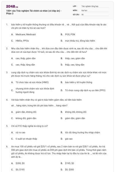 100+ câu Trắc nghiệm Tài chính cá nhân (có đáp án) - Phần 3