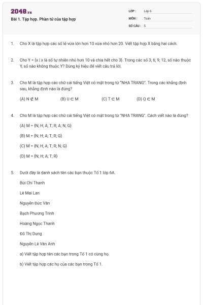 Bài 1. Tập hợp. Phần tử của tập hợp