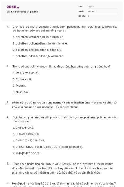 Bài 13: Đại cương về polime
