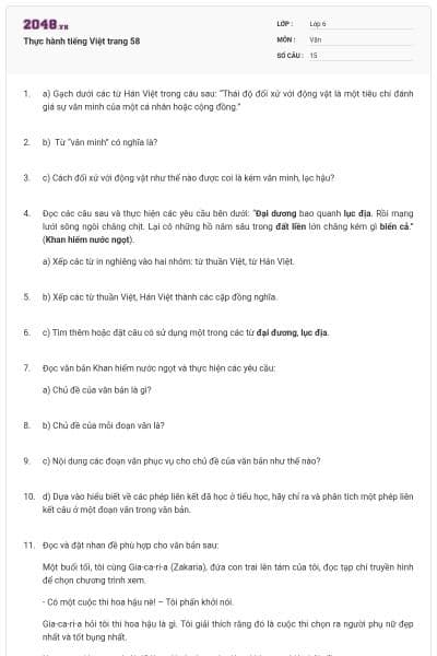 Thực hành tiếng Việt trang 58