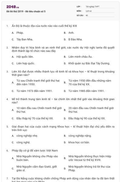 Đề thi thử 2019 - Đề tiêu chuẩn số 5