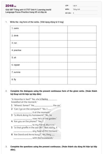 Giải SBT Tiếng anh 6 CTST Unit 4: Learning world Language Focus Practice trang 69 có đáp án
