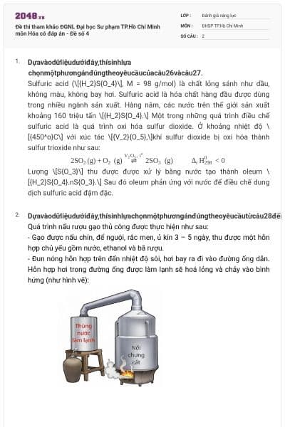 Đề thi tham khảo ĐGNL Đại học Sư phạm TP.Hồ Chí Minh môn Hóa có đáp án - Đề số 4