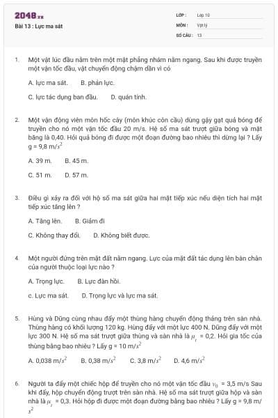 Bài 13 : Lực ma sát