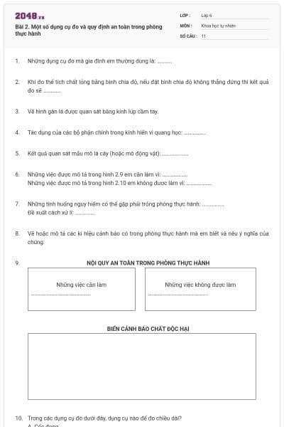 Bài 2. Một số dụng cụ đo và quy định an toàn trong phòng thực hành