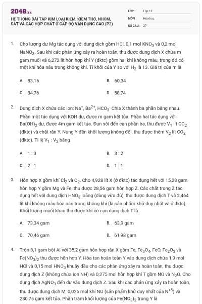 HỆ THỐNG BÀI TẬP KIM LOẠI KIỀM, KIỀM THỔ, NHÔM, SẮT VÀ CÁC HỢP CHẤT Ở CẤP ĐỘ VẬN DỤNG CAO (P2)