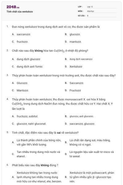 Tính chất của xenlulozo