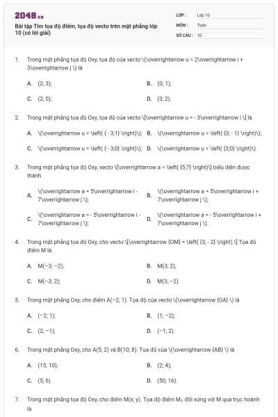 Bài tập Tìm tọa độ điểm, tọa độ vectơ trên mặt phẳng lớp 10 (có lời giải)