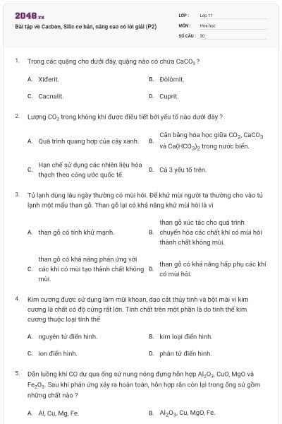 Bài tập về Cacbon, Silic cơ bản, nâng cao có lời giải (P2)