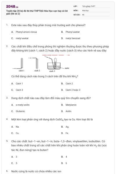 Tuyển tập 20 bộ đề thi thử THPTQG Hóa Học cực hay có lời giải (Đề số 2)