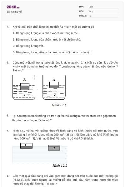 Bài 12: Sự nổi