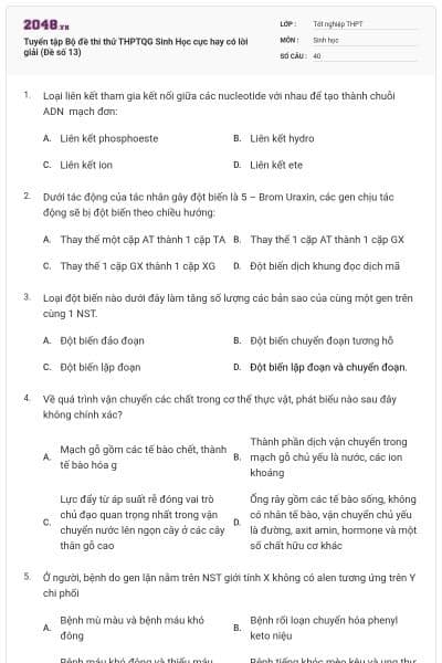 Tuyển tập Bộ đề thi thử THPTQG Sinh Học cực hay có lời giải (Đề số 13)