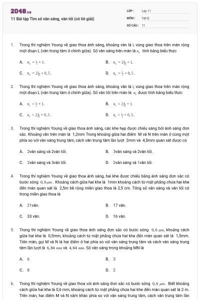 11 Bài tập Tìm số vân sáng, vân tối (có lời giải)