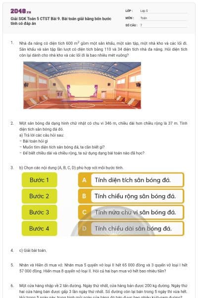 Giải SGK Toán 5 CTST Bài 9. Bài toán giải bằng bốn bước tính có đáp án