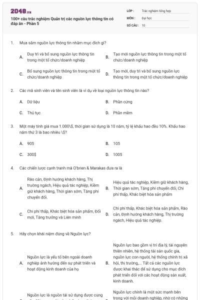 100+ câu trắc nghiệm Quản trị các nguồn lực thông tin có đáp án - Phần 5