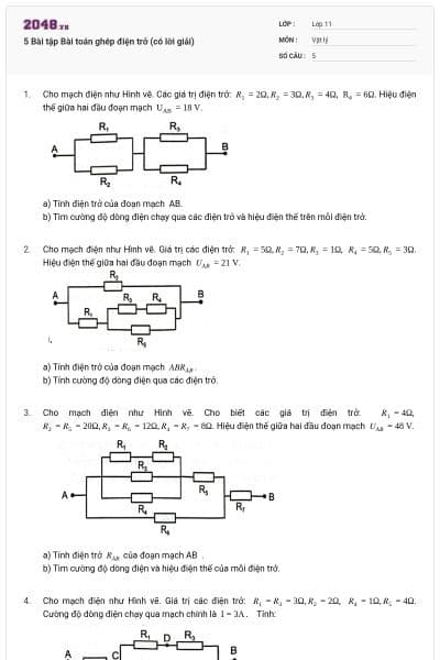 5 Bài tập Bài toán ghép điện trở (có lời giải)