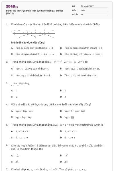 Đề thi thử THPTQG môn Toán cực hay có lời giải chi tiết (Đề 21)