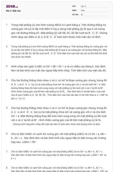Bài 2: Mặt cầu