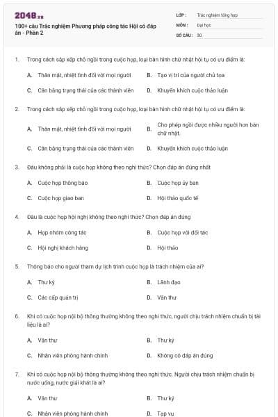 100+ câu Trắc nghiệm Phương pháp công tác Hội có đáp án - Phần 2