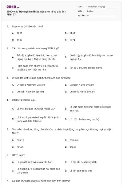 1000+ câu Trắc nghiệm Nhập môn điện tử có đáp án - Phần 27