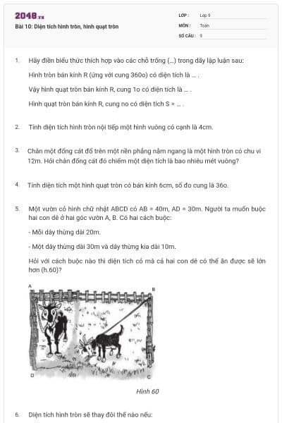 Bài 10: Diện tích hình tròn, hình quạt tròn