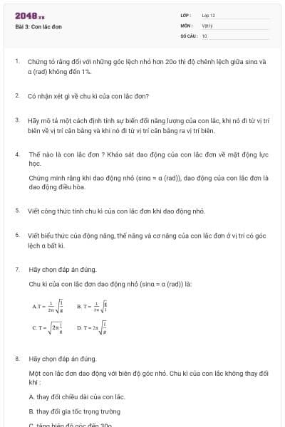 Bài 3: Con lắc đơn