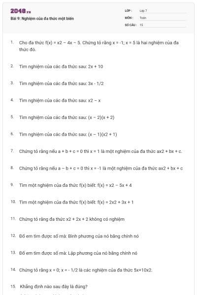 Bài 9: Nghiệm của đa thức một biến