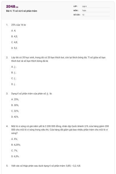 Bài 4. Tỉ số và tỉ số phần trăm