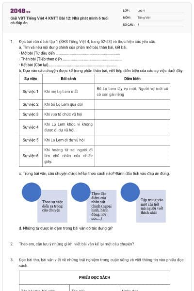 Giải VBT Tiếng Việt 4 KNTT Bài 12: Nhà phát minh 6 tuổi có đáp án